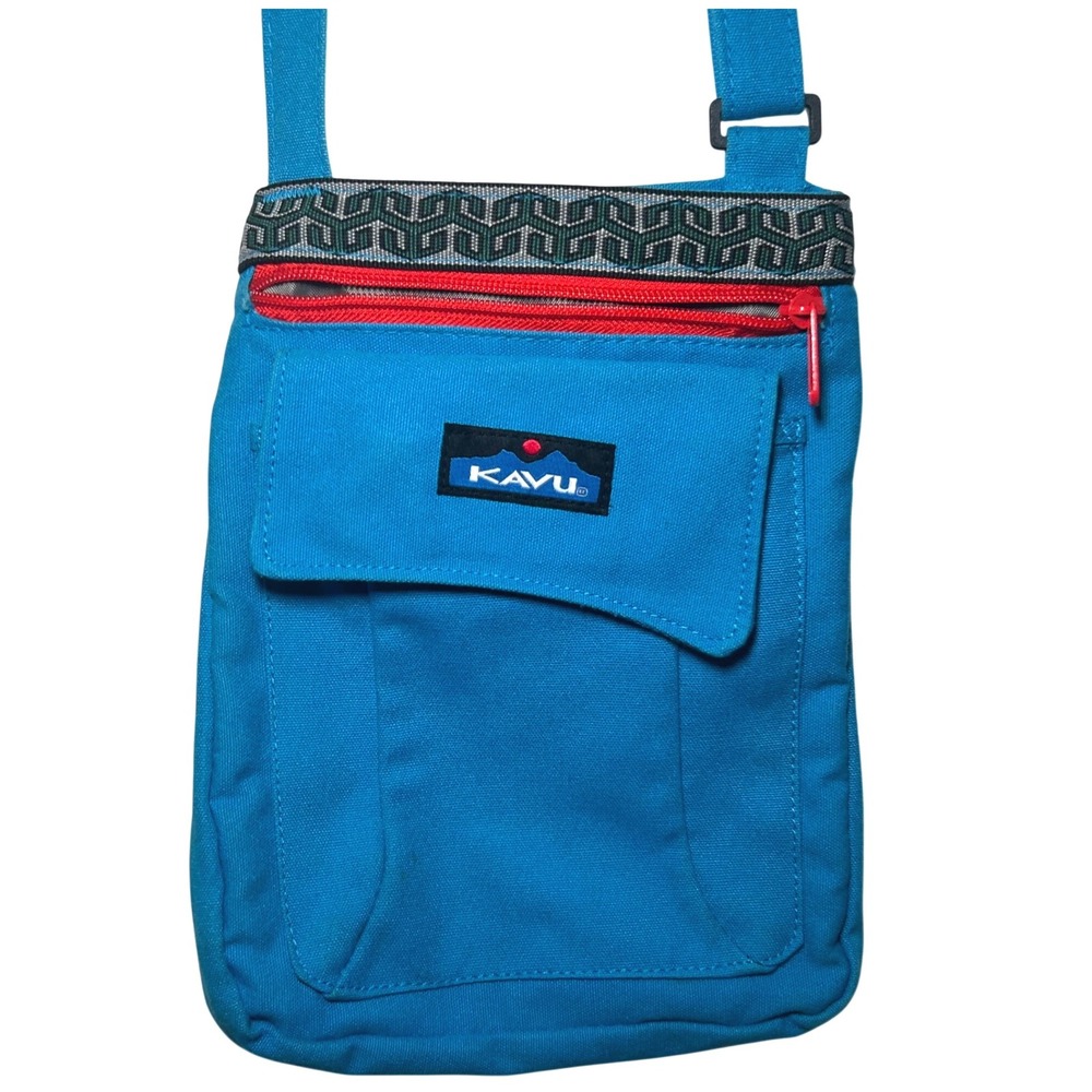 KAVU Keeper Crossbody Bag Turquoise Blue Canvas Adjustable Strap Travel Purse